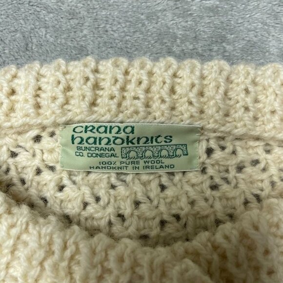 Irish Crana Handknits Pure Wool Womens L/XL Cardigan Sweater Cream Color c112 - Picture 2 of 7
